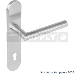 Intersteel 1297 deurkruk Jura op schild verdekt ovaal 219x40 mm met nokken profielcilindergat 92 mm RVS EN 1906/4 - S26005687 - afbeelding 1