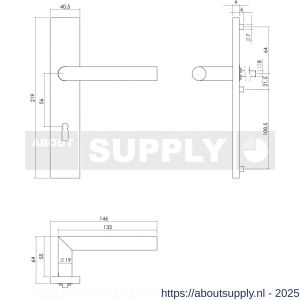 Intersteel Essentials 1307 deurkruk Jura op schild verdekt rechthoekig 219x40 mm met nokken sleutelgat 56 mm RVS EN 1906/4 - S26005700 - afbeelding 2