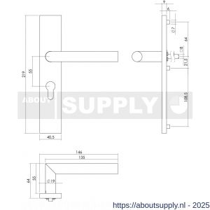 Intersteel Essentials 1307 deurkruk Jura op schild verdekt rechthoekig 219x40 mm met nokken profielcilindergat 55 mm RVS EN 1906/4 - S26005702 - afbeelding 2