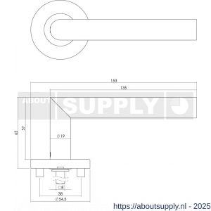 Intersteel 1317 deurkruk Jura op rozet verdekt diameter 55x8 mm met nokken en WC-sluiting met stift 8x8 mm RVS - S26005718 - afbeelding 2
