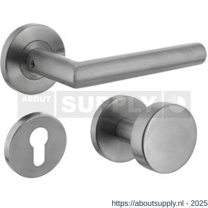 Intersteel 1317 knop-kruk garnituur rechts Jura op rozet verdekt diameter 55x8 mm met nokken en cilinderrozetten RVS - S26005722 - afbeelding 1