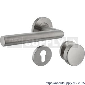 Intersteel 1317 knop-kruk garnituur links Jura op rozet verdekt diameter 55x8 mm met nokken en cilinderrozetten RVS - S26005723 - afbeelding 1