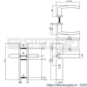 Intersteel Essentials 1327 deurkruk Blok op schild verdekt rechthoekig 219x40 mm met nokken sleutelgat 56 mm RVS EN 1906/4 - S26005739 - afbeelding 2