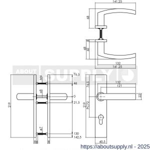 Intersteel Essentials 1327 deurkruk Blok op schild verdekt rechthoekig 219x40 mm met nokken profielcilindergat 72 mm RVS EN 1906/4 - S26005741 - afbeelding 2