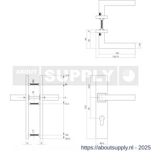 Intersteel Essentials 1337 deurkruk Vierkant op schild verdekt rechthoekig 219x40 mm met nokken profielcilindergat 72 mm RVS EN 1906/4 - S26005761 - afbeelding 2
