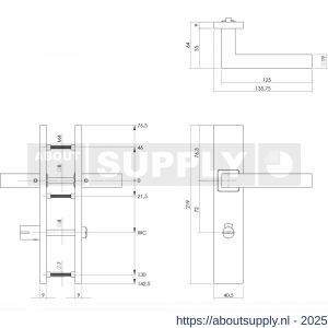 Intersteel 1337 deurkruk Vierkant op schild verdekt rechthoekig 219x40 mm met nokken WC 72/8 mm RVS EN 1906/4 - S26005763 - afbeelding 2