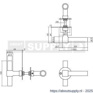 Intersteel Living 1671 deurkruk L/T recht met rozet diameter 50x2 mm RVS - S26008525 - afbeelding 2