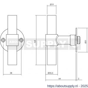Intersteel 1671 deurkruk gatdeel T recht met rozet diameter 50x2 mm RVS - S26008526 - afbeelding 2