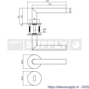 Intersteel 1840 deurkruk Jura op rozet verdekt met magneet diameter 55x3 mm met nokken en sleutelrozetten RVS - S26007059 - afbeelding 2