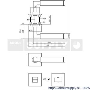Intersteel 1850 deurkruk Jura op rozet verdekt met magneet 55x55x3 mm met nokken en WC-sluiting met stift 8x8 mm RVS - S26007064 - afbeelding 2
