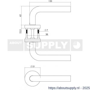 Intersteel 1952 deurkruk Recht met rozet verdekt ATP diameter 51x10 mm met nokken en WC-sluiting met stift 8x8 mm RVS - S26005814 - afbeelding 2