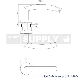 Intersteel 1953 deurkruk Half rond-90 graden met rozet verdekt ATP diameter 51x10 mm met nokken en sleutelrozetten RVS - S26005815 - afbeelding 2