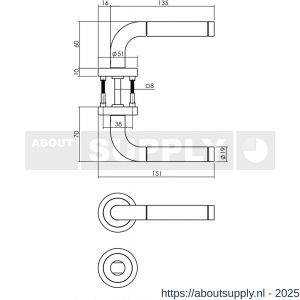 Intersteel 1958 deurkruk Agatha met rozet verdekt ATP diameter 51x10 mm met nokken en WC-sluiting met stift 8x8 mm RVS - S26005843 - afbeelding 2