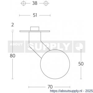 Intersteel 2165 knop bol-schuin vast op rozet plat 2 mm RVS - S26000999 - afbeelding 2