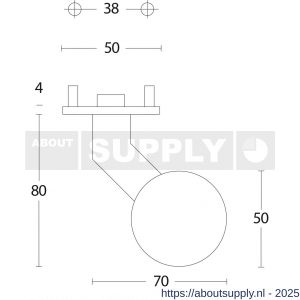Intersteel 2165 knop bol-schuin vast op rozet verdekt 4 mm RVS - S26001000 - afbeelding 2