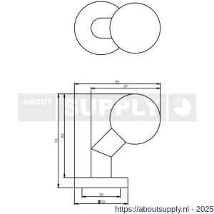 Intersteel 2165 knop bol-schuin vast op rozet verdekt 10 mm RVS - S26007404 - afbeelding 2