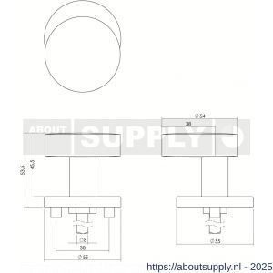 Intersteel Living 2186 knop 218630 rond verkropt vast op diameter 55 mm rozet staal 7 mm nok met stift M10/89 RVS (EN1916/4) - S26005845 - afbeelding 2
