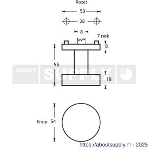 Intersteel Essentials 2246 knoprozet plat met stift M10-8x85 mm verkropt vast op rozet met nokken diameter 53x8 mm RVS - S26005847 - afbeelding 2