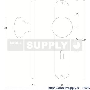 Intersteel Essentials 2695 knopschild ovaal 220x41x8 mm met vaste knop Paddenstoel sleutelgat 56 mm RVS - S26003331 - afbeelding 2