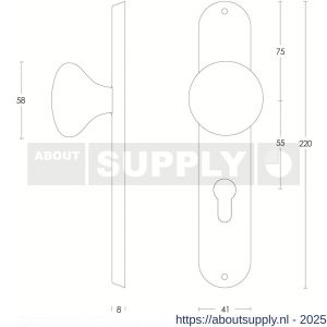 Intersteel Essentials 2695 knopschild ovaal 220x41x8 mm met vaste knop Paddenstoel profielcilindergat 55 mm RVS - S26003333 - afbeelding 2