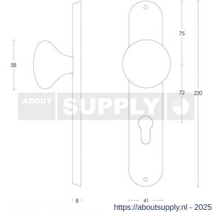 Intersteel 2695 knopschild ovaal 220x41x8 mm met vaste knop Paddenstoel profielcilindergat 72 mm RVS - S26003334 - afbeelding 2