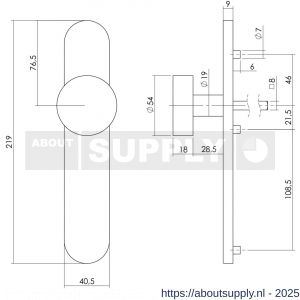Intersteel Living 2752 knopschild ovaal verdekt 219x41x8 mm met nokken en vaste knop plat blind EN 1906/4 RVS - S26005860 - afbeelding 2