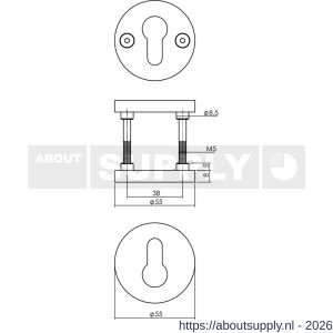 Intersteel 3175 cilinderrozetten éénzijdig verdekt diameter 55x8 mm met nokken diameter 8 mm RVS - S26011356 - afbeelding 2