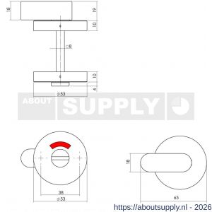 Intersteel Living 3401 WC-sluiting verdekt diameter 53x10 mm met comfortknop en stift 8x8 mm RVS - S26008552 - afbeelding 2