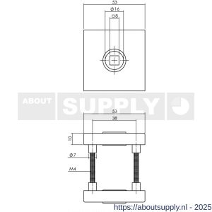 Intersteel 3406 rozetten massief verdekt 53x53x10 mm met nokken en 2-weg veerconstructie RVS - S26008554 - afbeelding 2