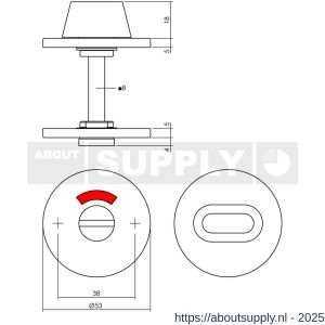 Intersteel Living 3413 WC-sluiting verdekt diameter 53x5 mm met stift 8x8 mm RVS - S26002748 - afbeelding 2