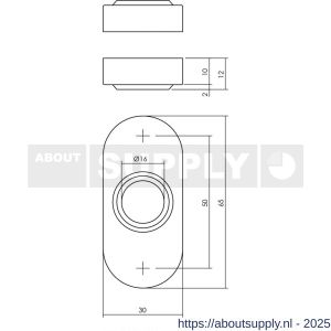Intersteel 3417 rozetten verdekt ovaal 65x30x10 mm RVS - S26002494 - afbeelding 2