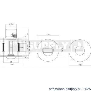 Intersteel Essentials 3423 WC-sluiting verdekt met magneet diameter 55x3 mm met nokken en stift 8x8 mm RVS - S26008561 - afbeelding 2
