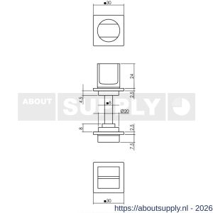 Intersteel Living 3439 WC-sluiting zelfklevend 30x30x3 mm met stift 8x8 mm RVS - S26010477 - afbeelding 2