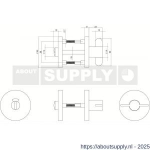 Intersteel Living 3464 WC-sluiting verdekt diameter 55x8 mm met nokken en stift 8x8 mm RVS circulair geborsteld - S26007620 - afbeelding 2