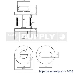 Intersteel 3512 WC-sluiting verdekt diameter 53x8 mm met nokken en stift 6x6 mm RVS - S26002768 - afbeelding 2