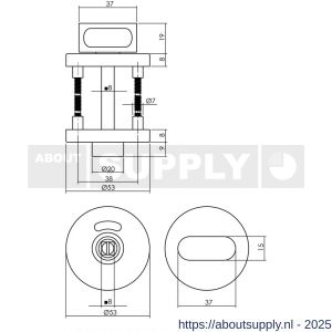 Intersteel Living 3512 WC-sluiting verdekt diameter 53x8 mm stiftbediening met nokken en stift 8x8 mm RVS - S26009260 - afbeelding 2