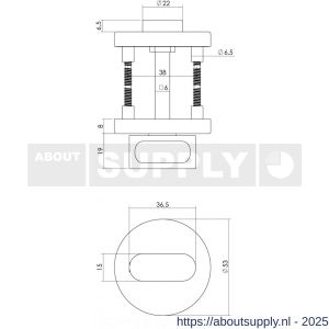 Intersteel 3513 WC-sluiting verdekt diameter 53x8 mm zonder venster met nokken en stift 6x6 mm RVS - S26002771 - afbeelding 2