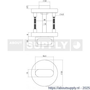 Intersteel 3513 WC-sluiting verdekt diameter 53x8 mm zonder venster met nokken en stift 8x8 mm RVS - S26005930 - afbeelding 2