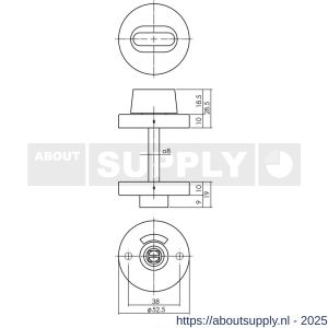 Intersteel 3595 WC-sluiting verdekt diameter 53x10 mm stiftbediening met stift 8x8 mm RVS - S26002757 - afbeelding 2
