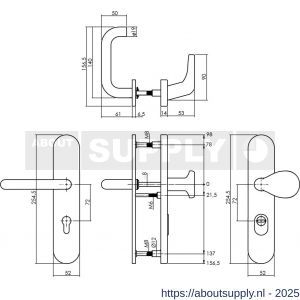 Intersteel Living 3776 SKG3 veiligheidsbeslag ovaal verdekt 255x52 mm greep-kruk Rond profielcilindergat 72 mm met kerntrekbeveiliging RVS - S26010045 - afbeelding 2