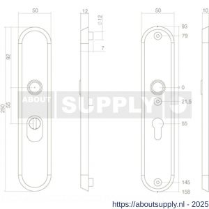 Intersteel 3961 SKG3 veiligheidsschilden ovaal 250x50 mm profielcilindergat 55 mm met kerntrekbeveiliging RVS - S26006047 - afbeelding 2