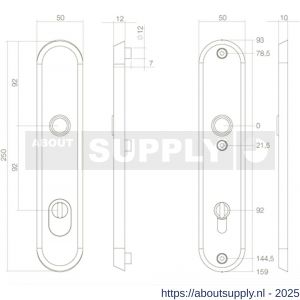 Intersteel 3961 SKG3 veiligheidsschilden ovaal 250x50 mm profielcilindergat 92 mm met kerntrekbeveiliging RVS - S26006049 - afbeelding 2