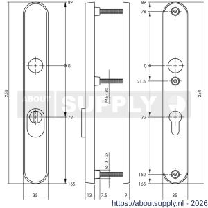 Intersteel 3981 SKG3 veiligheidsschilden ovaal smal 254x35 mm profielcilindergat 72 mm met kerntrekbeveiliging RVS - S26006056 - afbeelding 2