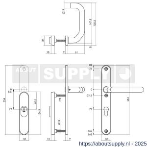 Intersteel Essentials 3983 SKG3 veiligheidsbeslag ovaal rozet 156x35 mm profielcilindergat 72 mm met kerntrekbeveiliging en veiligheid binnenschild smal met kruk verkropt RVS - S26006060 - afbeelding 2
