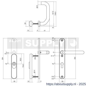Intersteel Essentials 3983 SKG3 veiligheidsbeslag ovaal rozet 156x35 mm profielcilindergat 92 mm met kerntrekbeveiliging en veiligheid binnenschild smal met kruk verkropt RVS - S26006062 - afbeelding 2