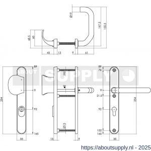 Intersteel Essentials 3985 SKG3 veiligheidsbeslag ovaal smal 254x35 mm greep-kruk Verkropt met veerconstructie profielcilindergat 92 mm met kerntrekbeveiliging RVS - S26006877 - afbeelding 2