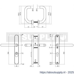 Intersteel Essentials 3987 SKG3 veiligheidsbeslag ovaal smal 254x35 mm kruk-kruk Verkropt met veerconstructie profielcilindergat 72 mm met kerntrekbeveiliging RVS - S26006878 - afbeelding 2