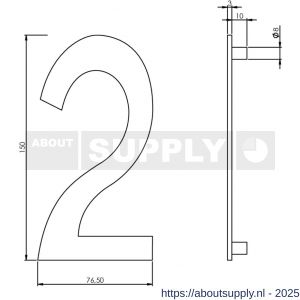 Intersteel Essentials 4020 huisnummer 2 150 mm RVS - S26002185 - afbeelding 2