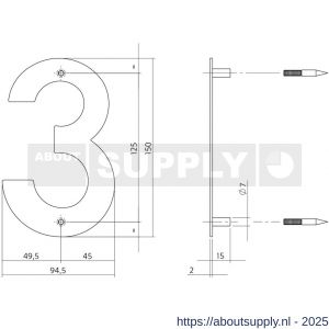 Intersteel Essentials 4020 huisnummer 3 150x2 mm RVS - S26002160 - afbeelding 2