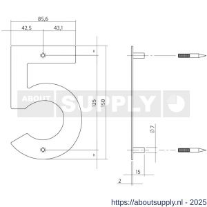 Intersteel Essentials 4020 huisnummer 5 150x2 mm RVS - S26007528 - afbeelding 2